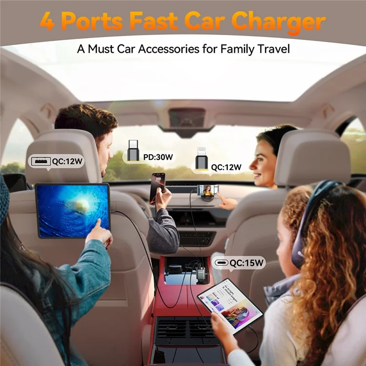 JOYROOM CCL05 4 in 1 Car Charger with 50W Fast Charging Retractable Dual Cables