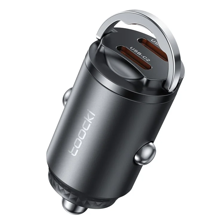 Chargeur de voiture TOOCKI TQ-CC34B Double USB-C 45W Adaptateur de charge rapide avec anneau de traction