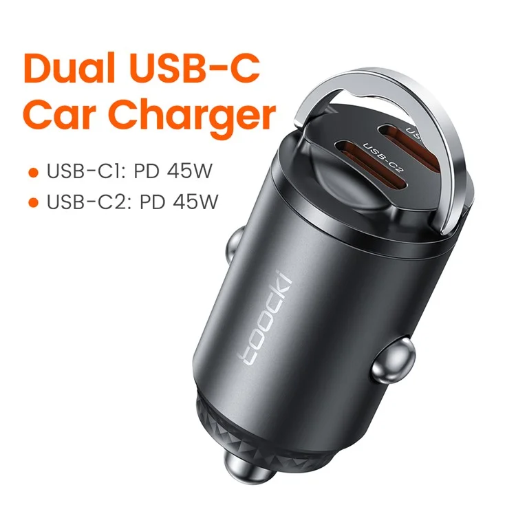 Chargeur de voiture TOOCKI TQ-CC34B Double USB-C 45W Adaptateur de charge rapide avec anneau de traction