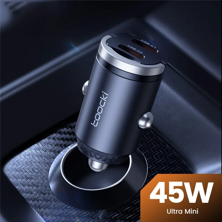 Chargeur de voiture TOOCKI TQ-CC34B Double USB-C 45W Adaptateur de charge rapide avec anneau de traction