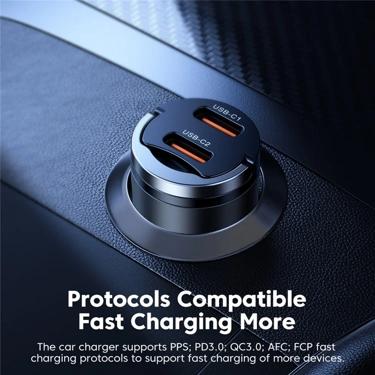 Chargeur de voiture TOOCKI TQ-CC34B Double USB-C 45W Adaptateur de charge rapide avec anneau de traction