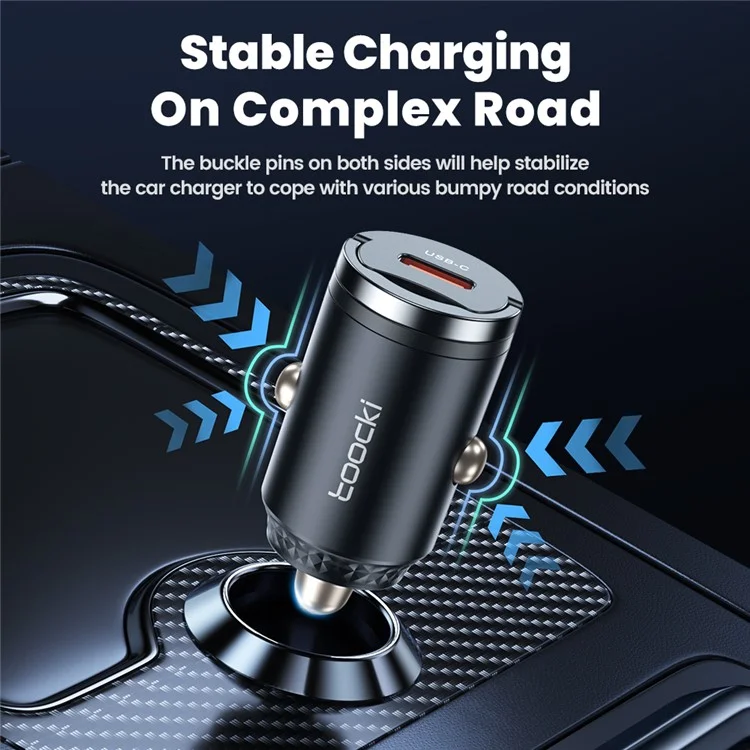TOOCKI TQ-CC34 Car Charger USB-C 45W Fast Charging Adapter Rhombus Design with Pull Ring
