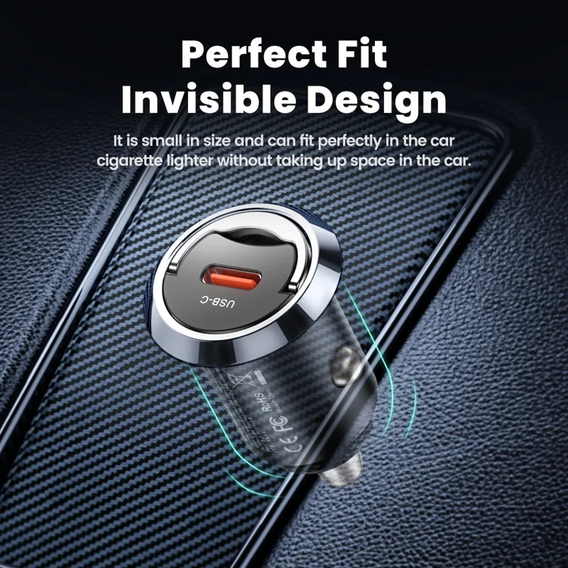 TOOCKI TQ-CC34 Car Charger USB-C 45W Fast Charging Adapter Rhombus Design with Pull Ring