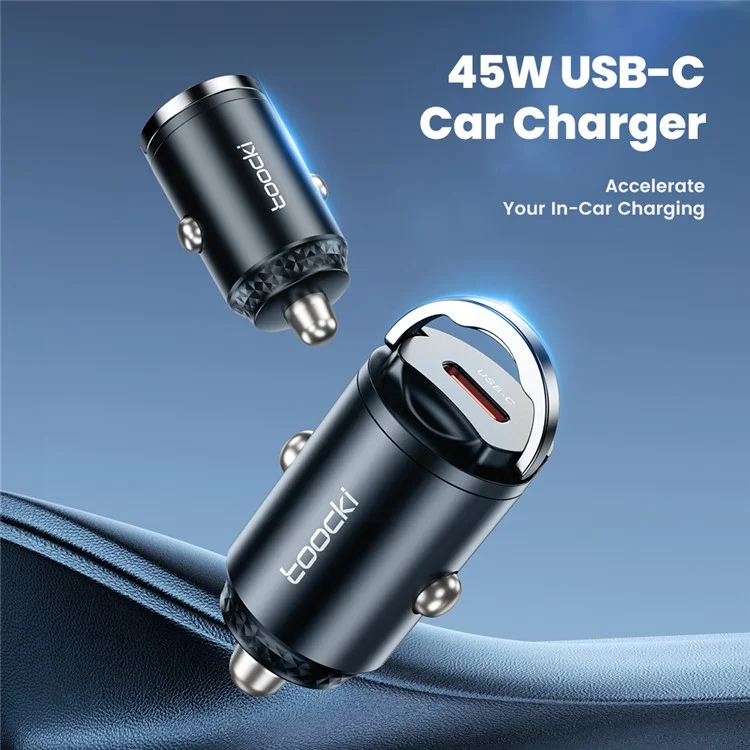 TOOCKI TQ-CC34 Car Charger USB-C 45W Fast Charging Adapter Rhombus Design with Pull Ring