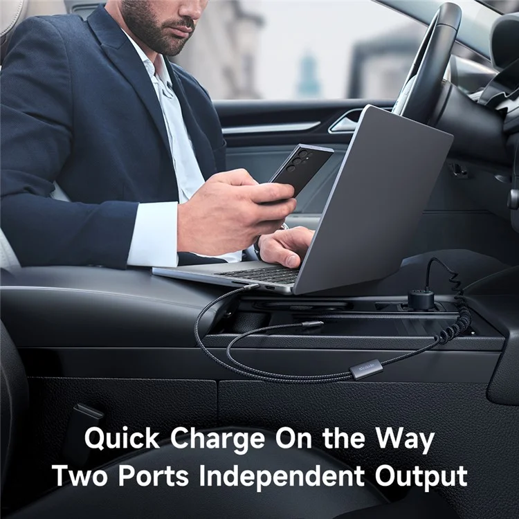 MCDODO CC-037 120W Carregador Veicular de Porta Dupla Carregamento Rápido Cabo de Mola com Cabos USB-C / iP