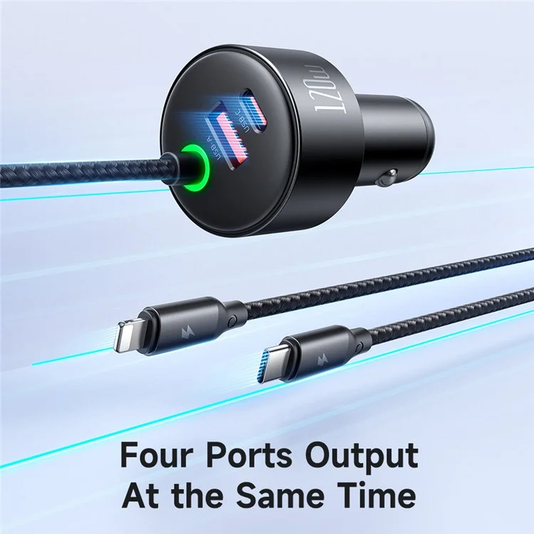 MCDODO CC-037 120W Carregador Veicular de Porta Dupla Carregamento Rápido Cabo de Mola com Cabos USB-C / iP