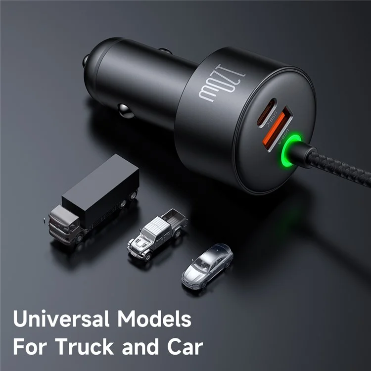 MCDODO CC-037 120W Carregador Veicular de Porta Dupla Carregamento Rápido Cabo de Mola com Cabos USB-C / iP