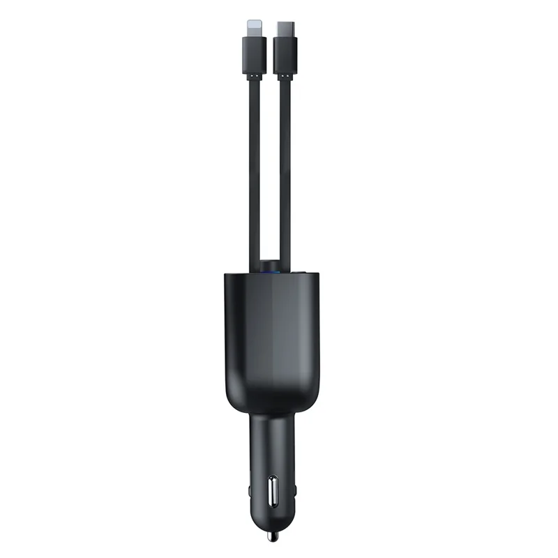 Y6 Car Charger MP3 Player with Retractable Type C + iP Cable EQ Adjustment Bluetooth-Compatible FM Transmitter
