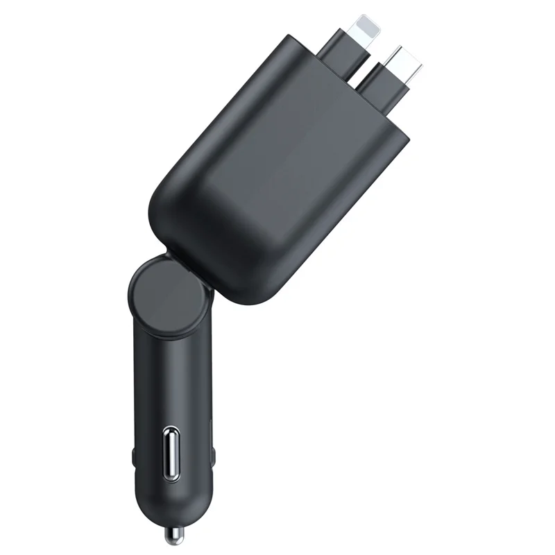 L4 Super Fast Charging Car Charger MP3 Player with Retractable Type C + iP Cable Bluetooth-Compatible FM Transmitter