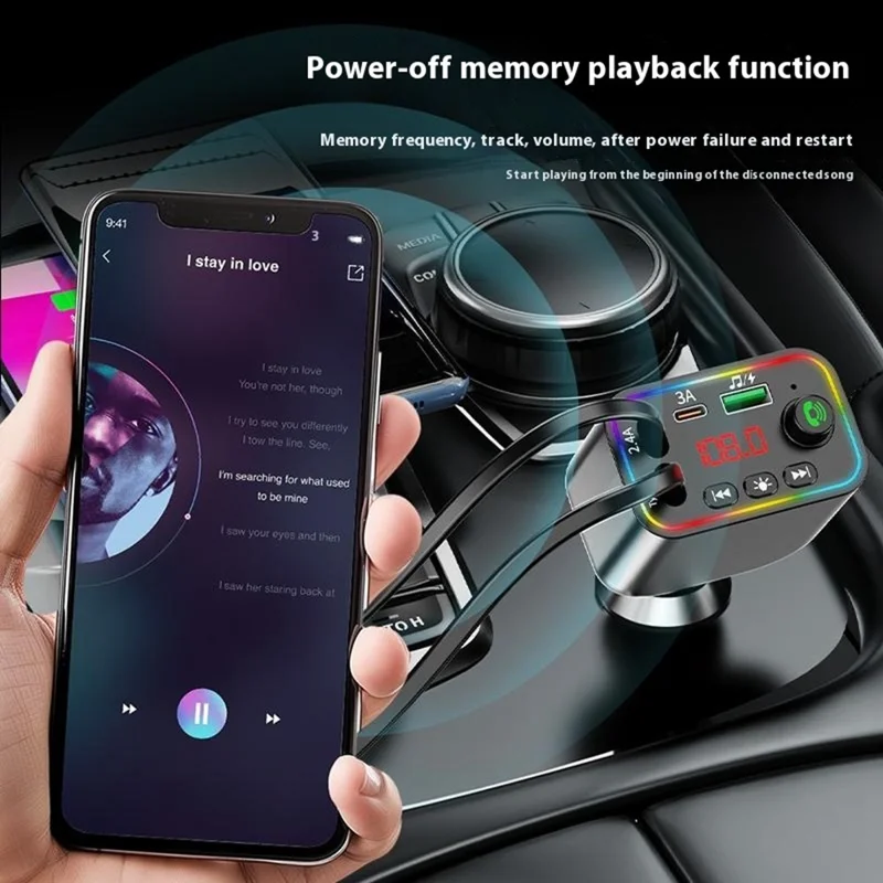 L4 Super Fast Charging Car Charger MP3 Player with Retractable Type C + iP Cable Bluetooth-Compatible FM Transmitter