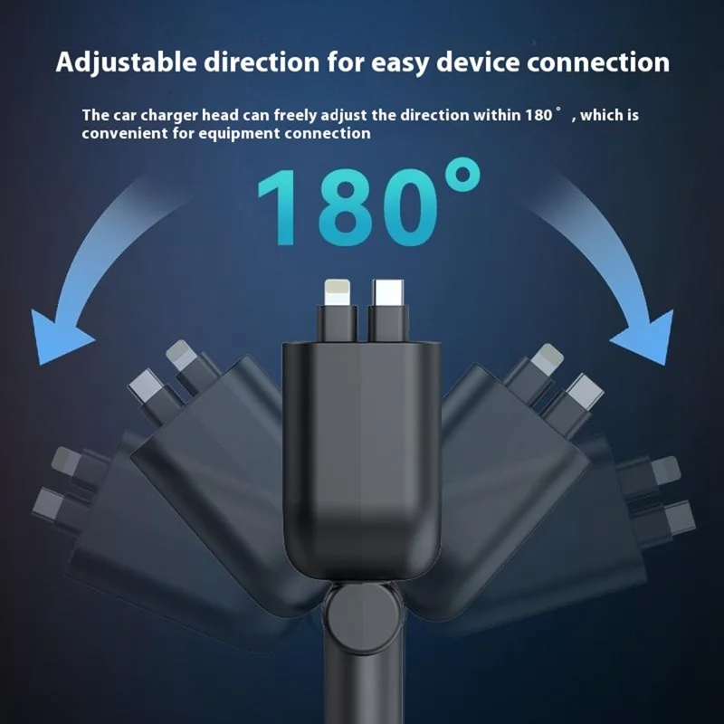 L5 Car Bluetooth-Compatible MP3 Player Hands Free Calling FM Transmitter Fast Charger with Retractable Type C + iP Cable