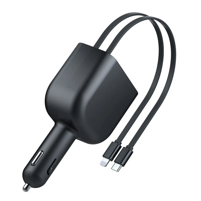 Y4 Car Charger Super Fast Charging Bluetooth-Compatible MP3 Player with Retractable Type C + iP Cable