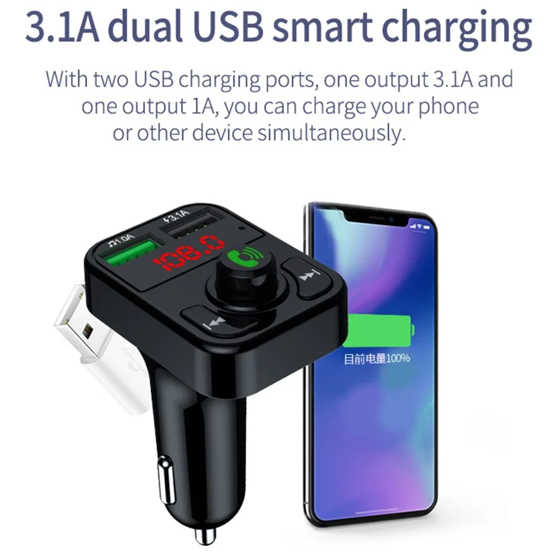 X3 Car FM Radio Bluetooth-Compatible Hands Free Calling MP3 Player Music Receiver with 3.1A USB Charging Port
