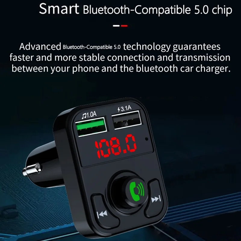 X3 Car FM Radio Bluetooth-Compatible Hands Free Calling MP3 Player Music Receiver with 3.1A USB Charging Port