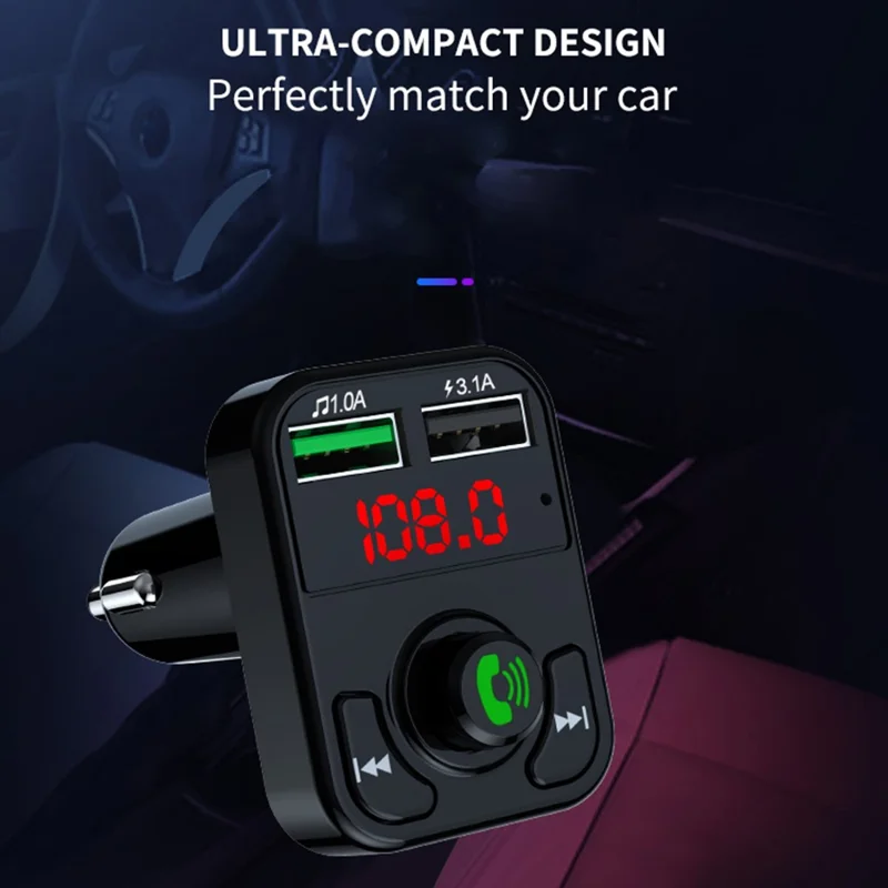 X3 Car FM Radio Bluetooth-Compatible Hands Free Calling MP3 Player Music Receiver with 3.1A USB Charging Port
