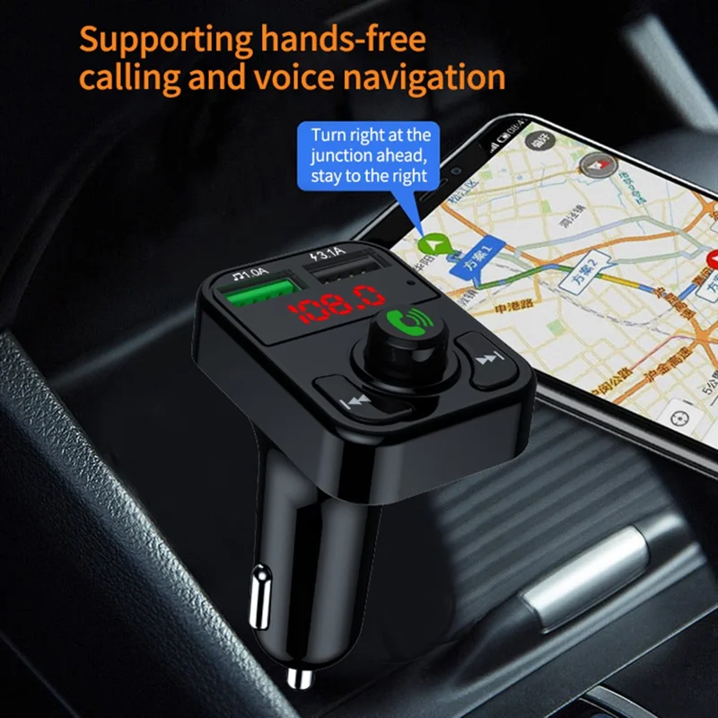 X3 Car FM Radio Bluetooth-Compatible Hands Free Calling MP3 Player Music Receiver with 3.1A USB Charging Port