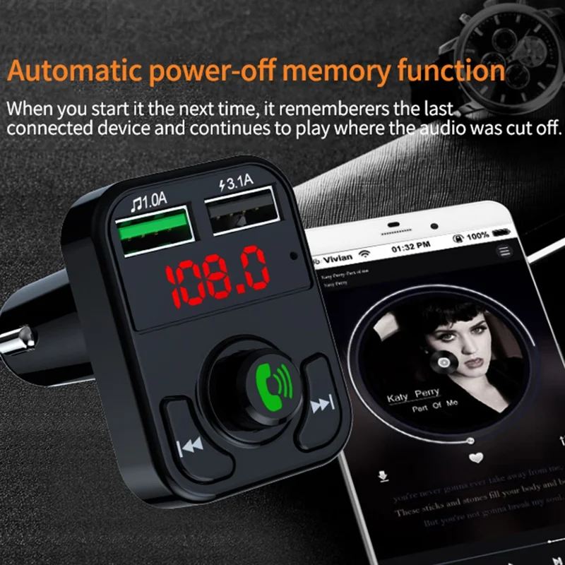 X3 Car FM Radio Bluetooth-Compatible Hands Free Calling MP3 Player Music Receiver with 3.1A USB Charging Port