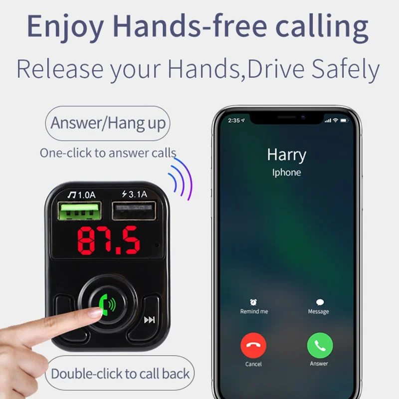 X3 Car FM Radio Bluetooth-Compatible Hands Free Calling MP3 Player Music Receiver with 3.1A USB Charging Port