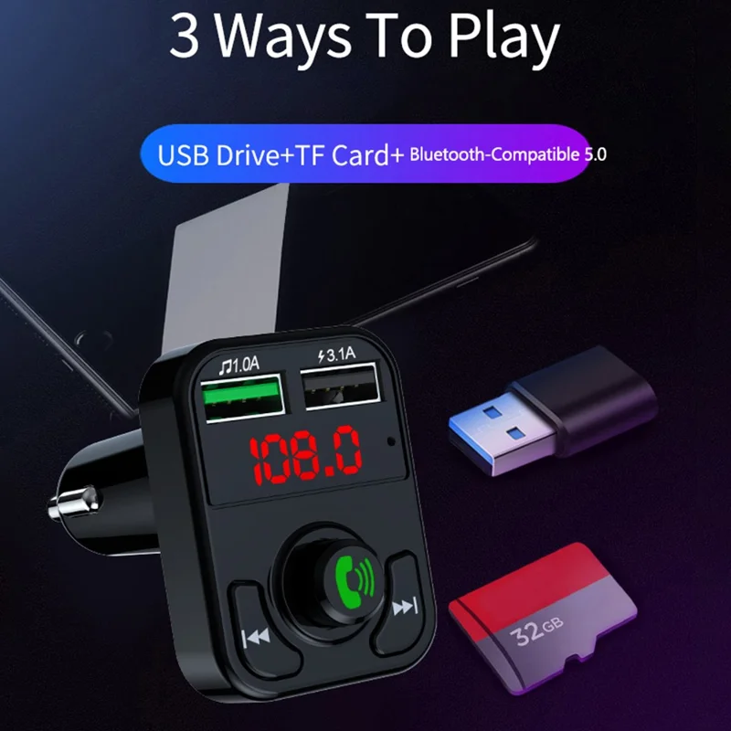 X3 Car FM Radio Bluetooth-Compatible Hands Free Calling MP3 Player Music Receiver with 3.1A USB Charging Port