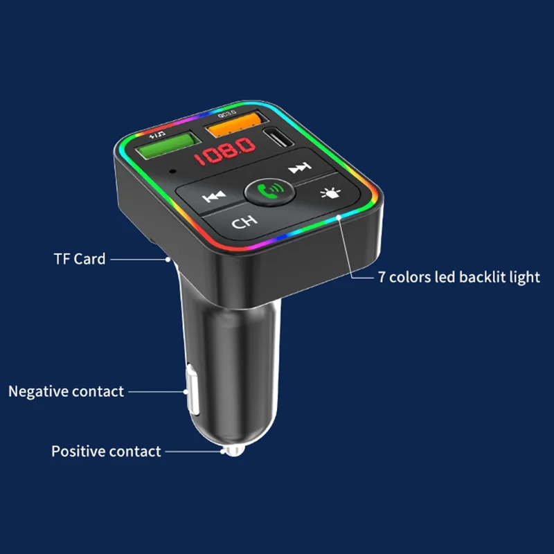 PDF2 USB A + Typ C Kfz-Schnellladegerät FM-Sender Bluetooth-kompatibles Freisprechtelefon MP3-Player mit Ambiente-Beleuchtung