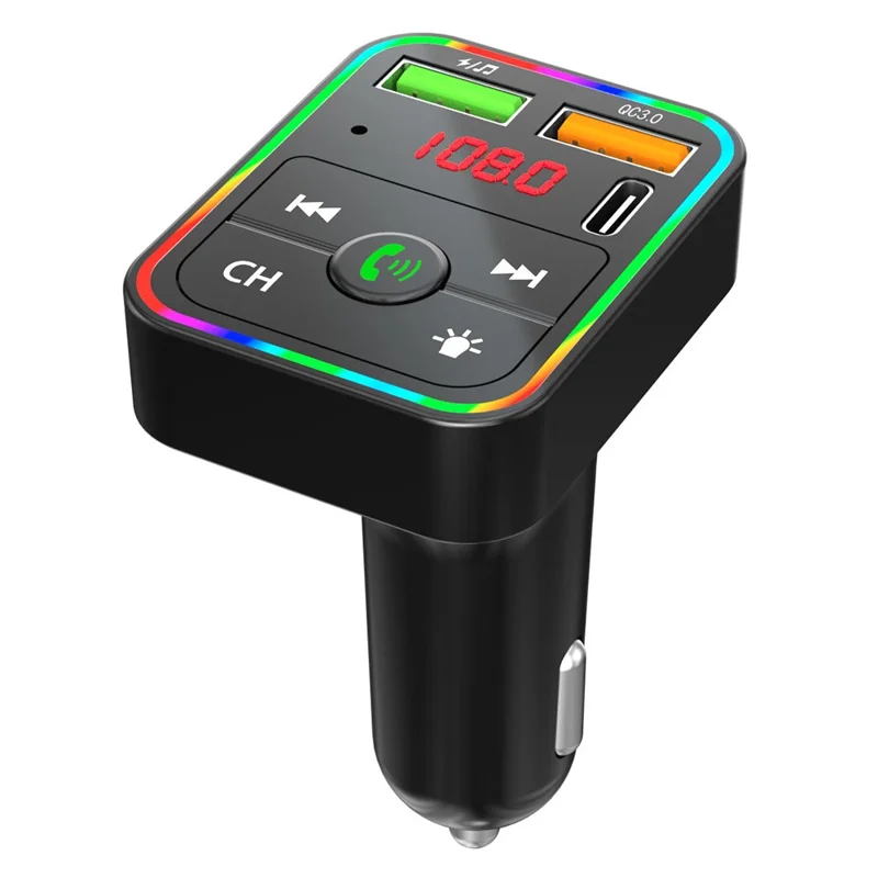 PDF2 USB A + Typ C Kfz-Schnellladegerät FM-Sender Bluetooth-kompatibles Freisprechtelefon MP3-Player mit Ambiente-Beleuchtung