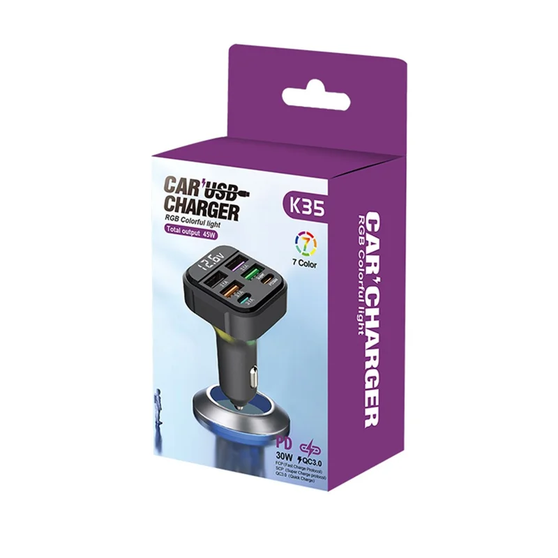 K35 Car Charger 3.1A QC3.0 Fast Charging Adapter Cigarette Lighter Charger USB Ports