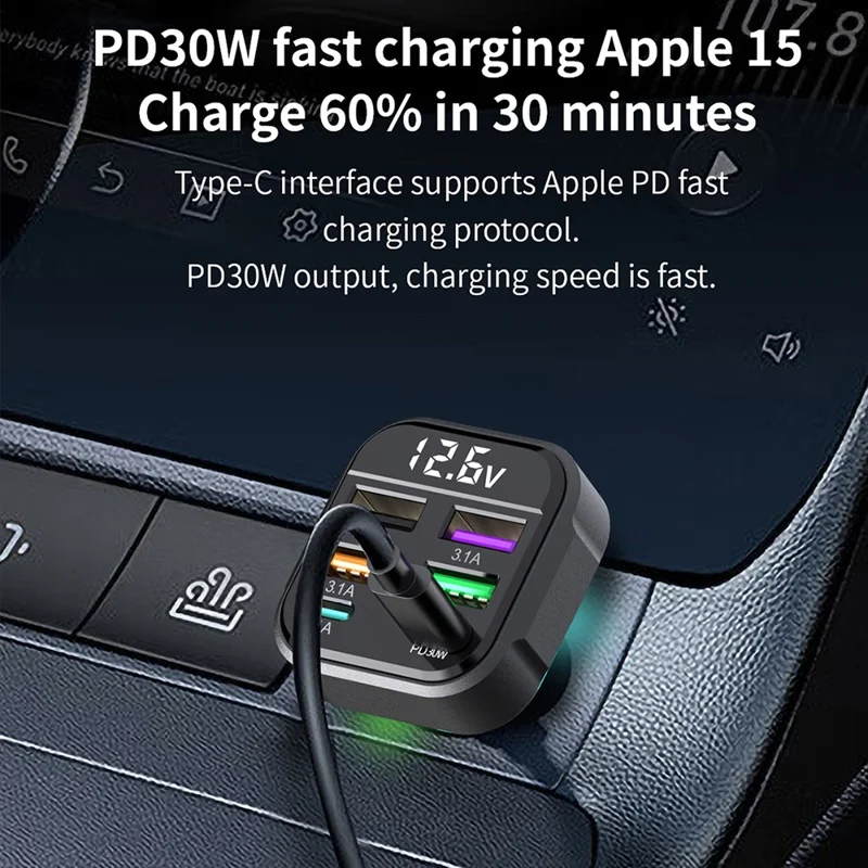 K35 Car Charger 3.1A QC3.0 Fast Charging Adapter Cigarette Lighter Charger USB Ports