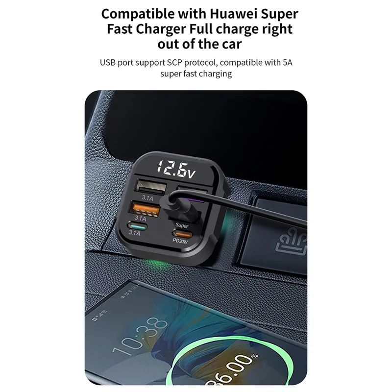 K35 Car Charger 3.1A QC3.0 Fast Charging Adapter Cigarette Lighter Charger USB Ports