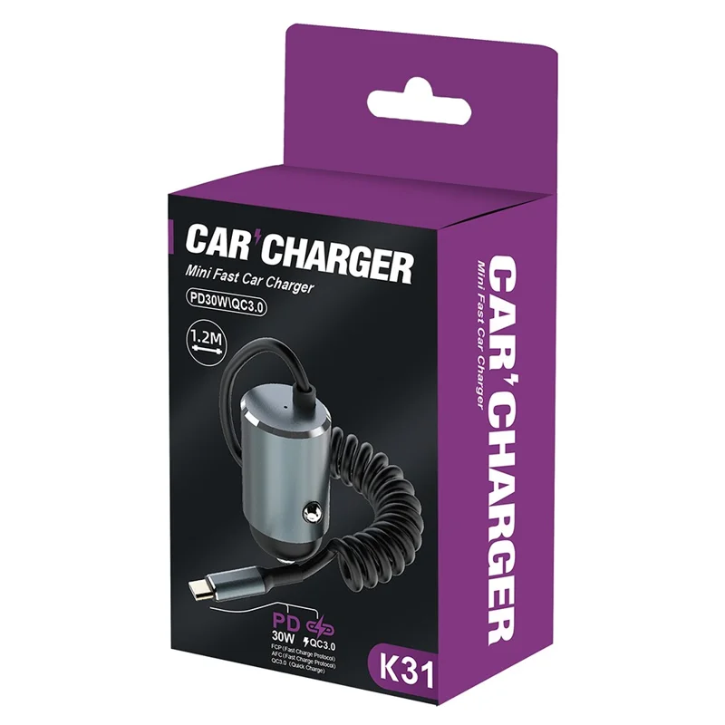 K31 PD 30W Super Fast Car Charger Cigarette Lighter Adapter for Phones / Tablets