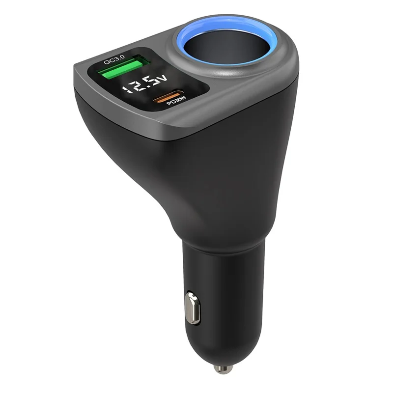 K29 Car Charger Adapter Fast Charging Digital Display 3 in 1 Cigarette Lighter Socket Splitter Charger