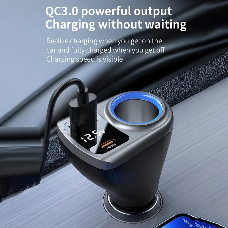 K29 Car Charger Adapter Fast Charging Digital Display 3 in 1 Cigarette Lighter Socket Splitter Charger