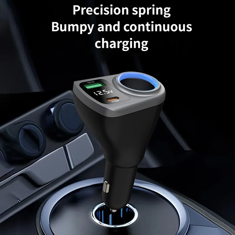 K29 Car Charger Adapter Fast Charging Digital Display 3 in 1 Cigarette Lighter Socket Splitter Charger