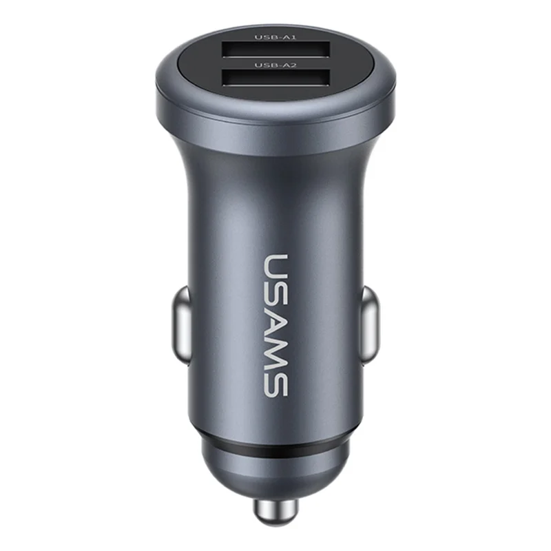 USAMS CC320 Car Charger Dual USB 2.4A Aluminum Alloy Mini Cigarette Lighter Charger for Vehicle