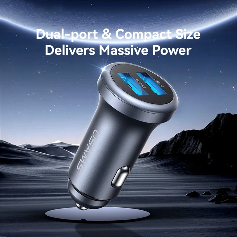 USAMS CC320 Car Charger Dual USB 2.4A Aluminum Alloy Mini Cigarette Lighter Charger for Vehicle