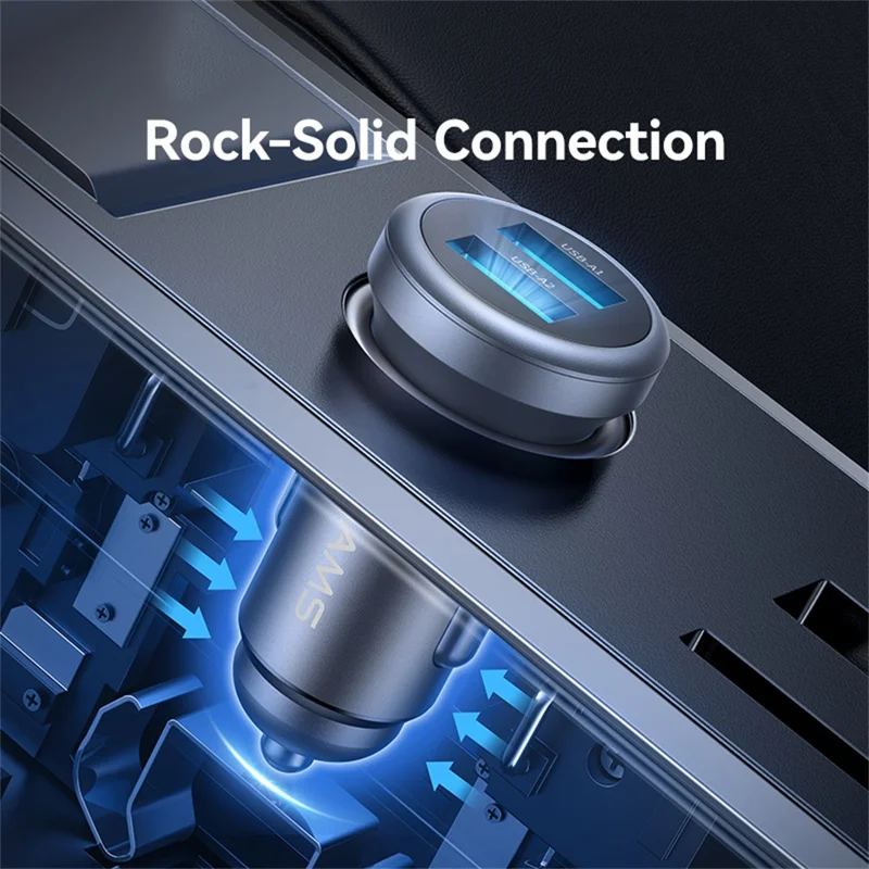 USAMS CC320 Car Charger Dual USB 2.4A Aluminum Alloy Mini Cigarette Lighter Charger for Vehicle