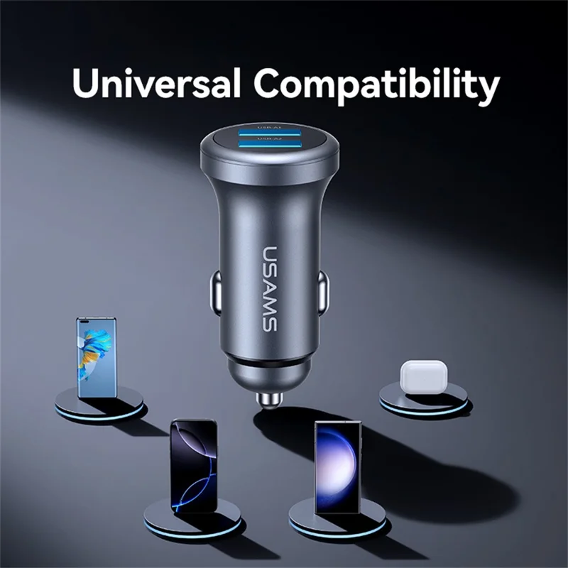 USAMS CC320 Car Charger Dual USB 2.4A Aluminum Alloy Mini Cigarette Lighter Charger for Vehicle