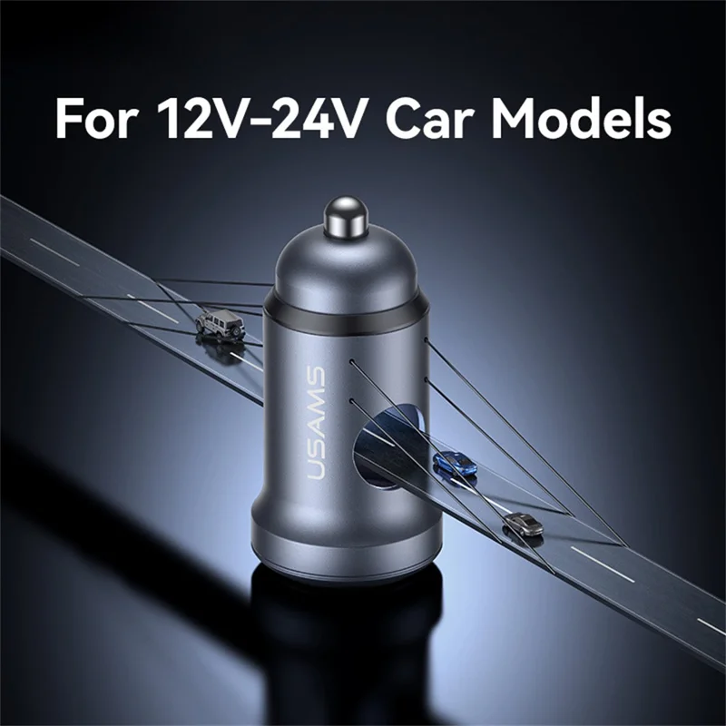USAMS CC322 30W Car Charger USB-A + USB-C Aluminum Alloy Fast Charging Cigarette Lighter Charger for Vehicle