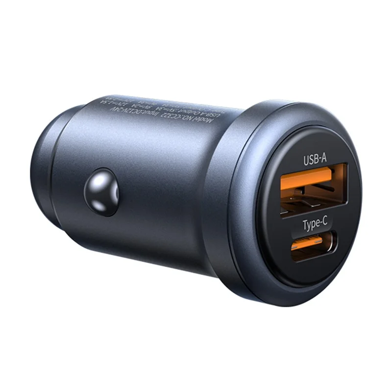 USAMS CC322 30W Car Charger USB-A + USB-C Aluminum Alloy Fast Charging Cigarette Lighter Charger for Vehicle
