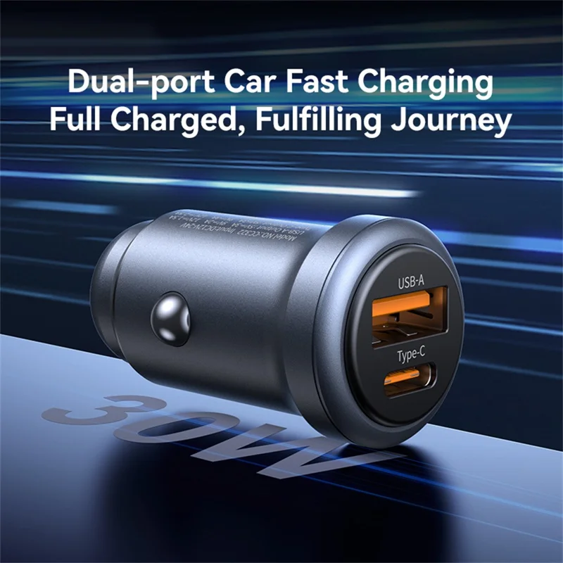 USAMS CC322 30W Car Charger USB-A + USB-C Aluminum Alloy Fast Charging Cigarette Lighter Charger for Vehicle