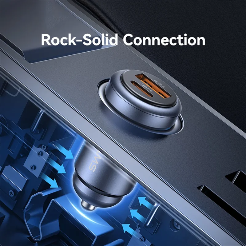 USAMS CC322 30W Car Charger USB-A + USB-C Aluminum Alloy Fast Charging Cigarette Lighter Charger for Vehicle