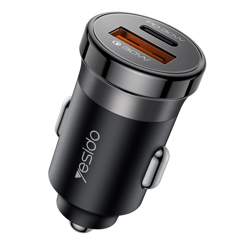 YESIDO Y73 30W Fast Car Charger Dual Port USB-A + USB-C with Type-C to iP Cable