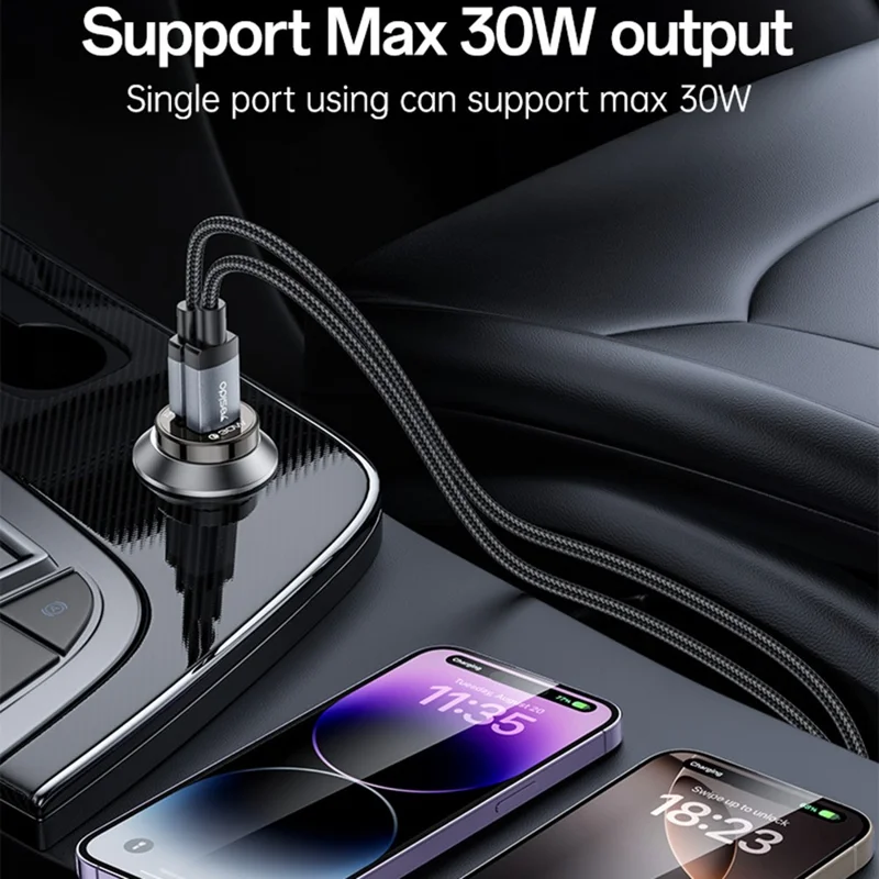 YESIDO Y73 30W Fast Car Charger Dual Port USB-A + USB-C with Type-C to iP Cable
