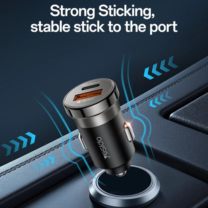 YESIDO Y73 30W Fast Car Charger Dual Port USB-A + USB-C with Type-C to iP Cable