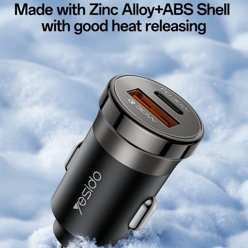 YESIDO Y73 30W Fast Car Charger Dual Port USB-A + USB-C with Type-C to iP Cable