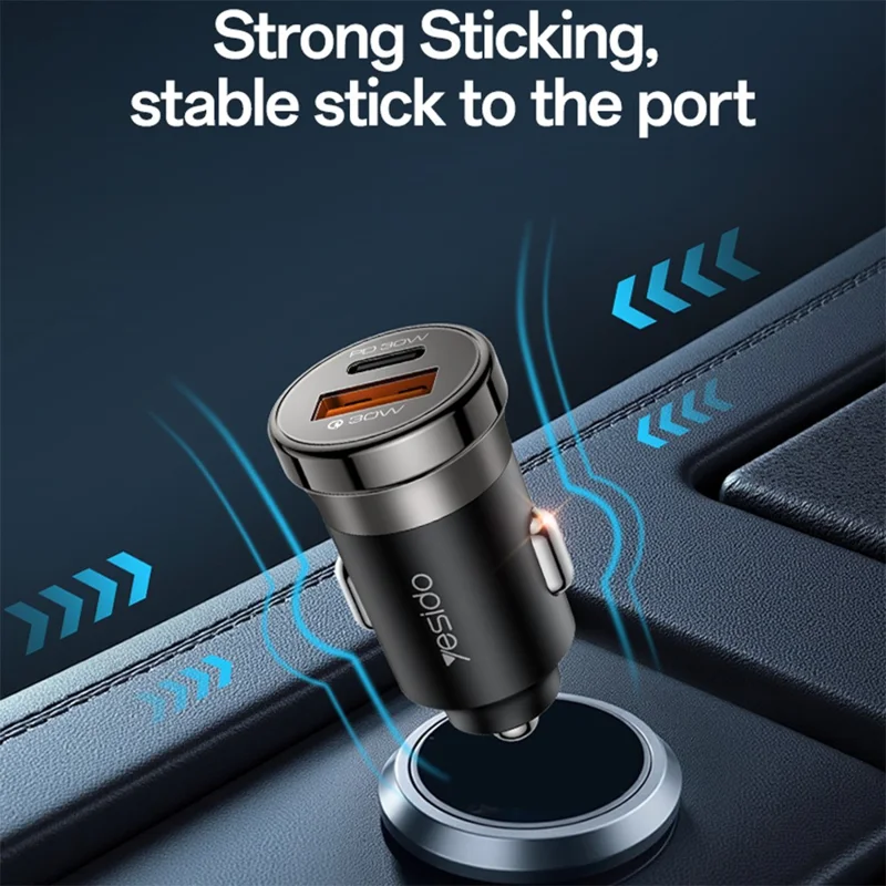 YESIDO Y72 30W Fast Car Charger Dual Port USB-A + USB-C with Type-C to Type-C Cable