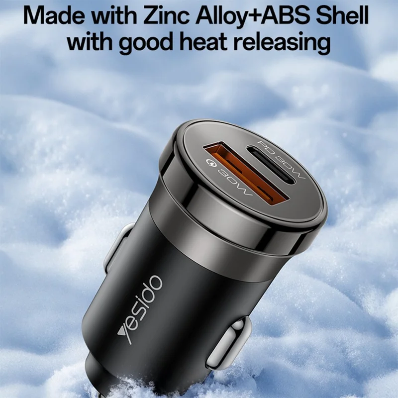 YESIDO Y72 30W Fast Car Charger Dual Port USB-A + USB-C with Type-C to Type-C Cable