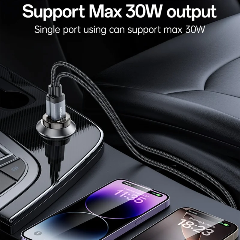 YESIDO Y72 30W Fast Car Charger Dual Port USB-A + USB-C with Type-C to Type-C Cable
