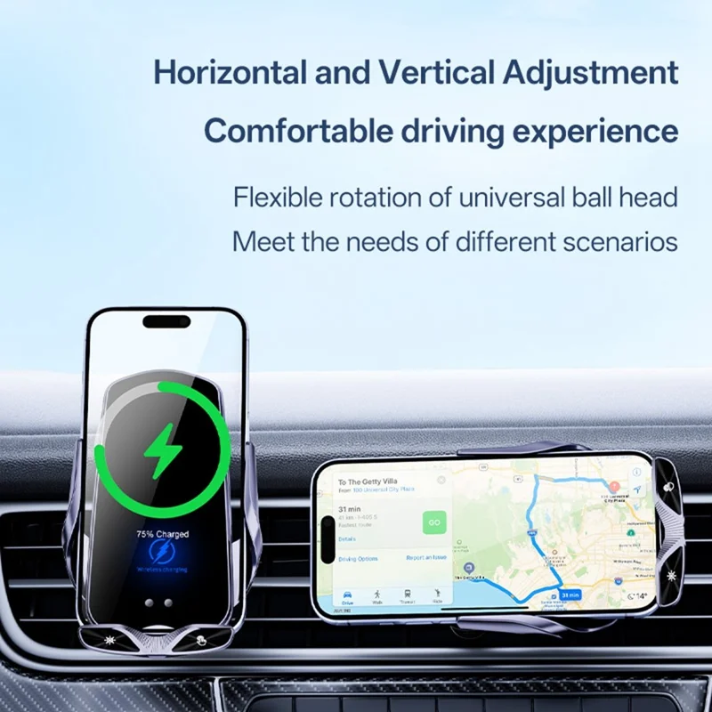 SD30 15W Car Wireless Charging Phone Holder 360° Rotation Smart Infrared Auto-Clamping Navigation Mount - Black