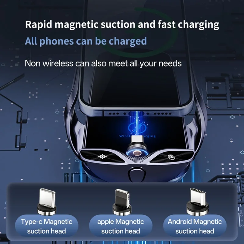 SD30 15W Car Wireless Charging Phone Holder 360° Rotation Smart Infrared Auto-Clamping Navigation Mount - Black