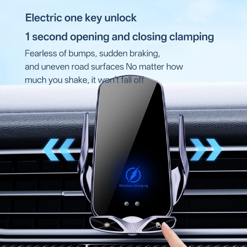 SD30 15W Car Wireless Charging Phone Holder 360° Rotation Smart Infrared Auto-Clamping Navigation Mount - Black
